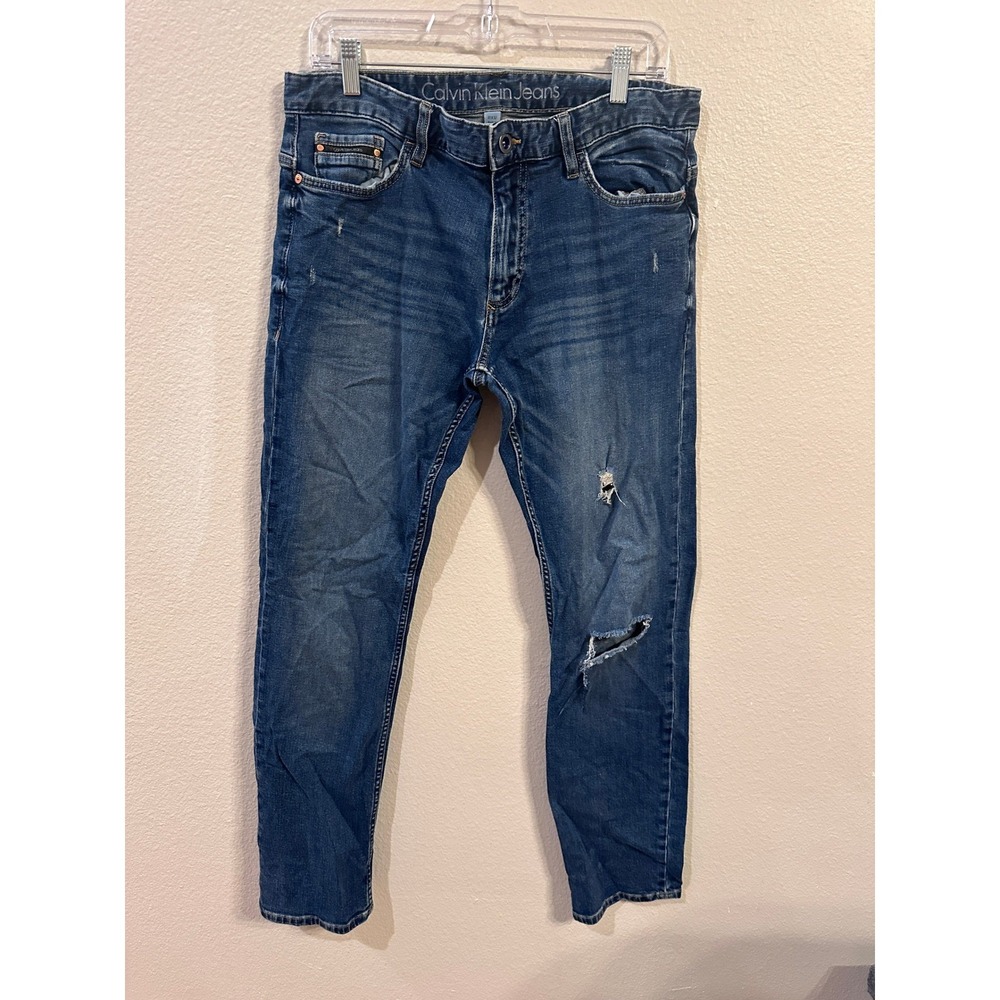 Calvin Klein Jeans 33x32 Blue Denim Slim Fit Distressed Ripped